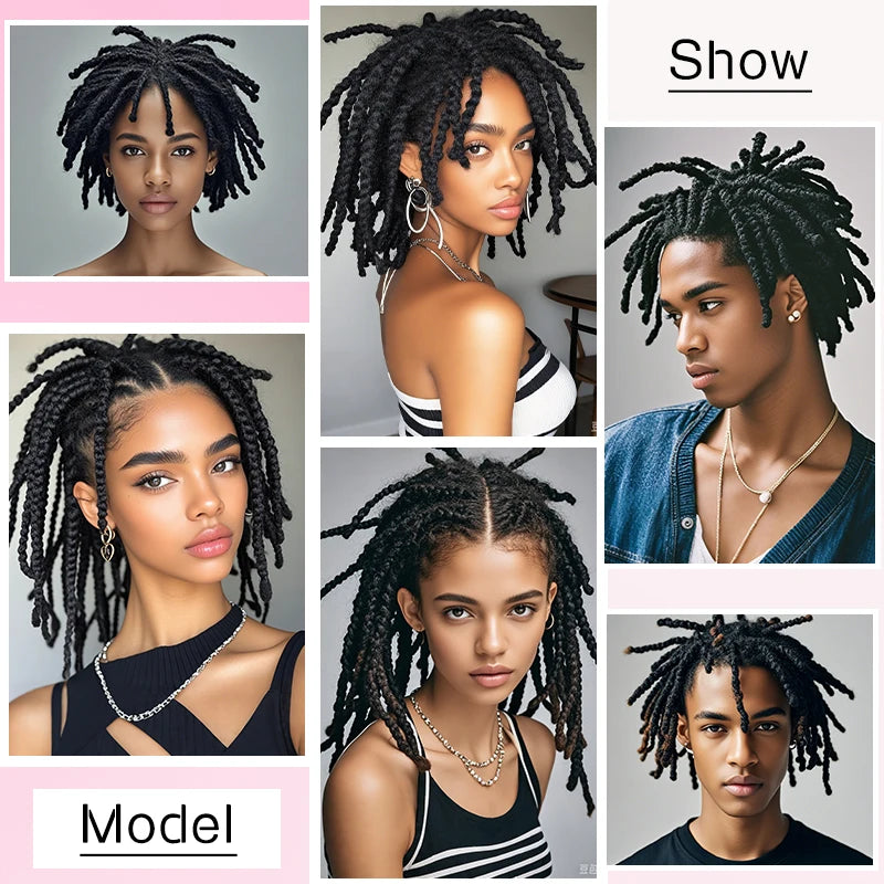 Perruque mi-longue afro bouclée en cheveux synthétiques, dreadlocks courtes, pinces à cheveux pour hommes et femmes