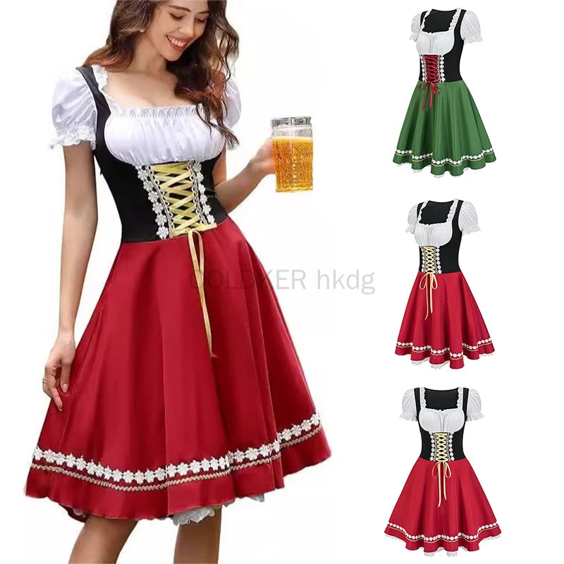 New Women's Munich Oktoberfest Costume Dirndl Dress Traditional German Bavarian Beer Girl Party Dresses