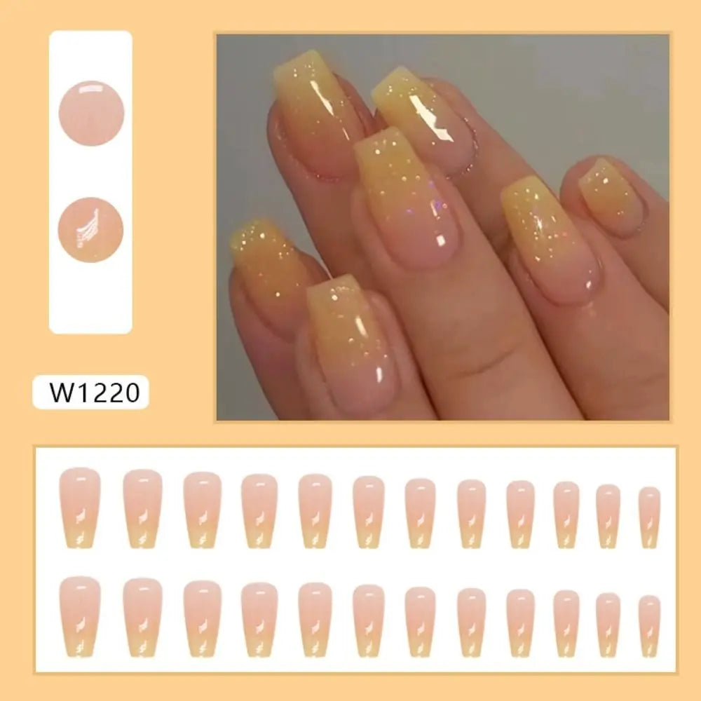 24 stk. Gradient Falske Negler Fransk Ballerina Negler Vanntett Falske Medium Kiste Falske Negler Fingernegler Press-on Negler Tips