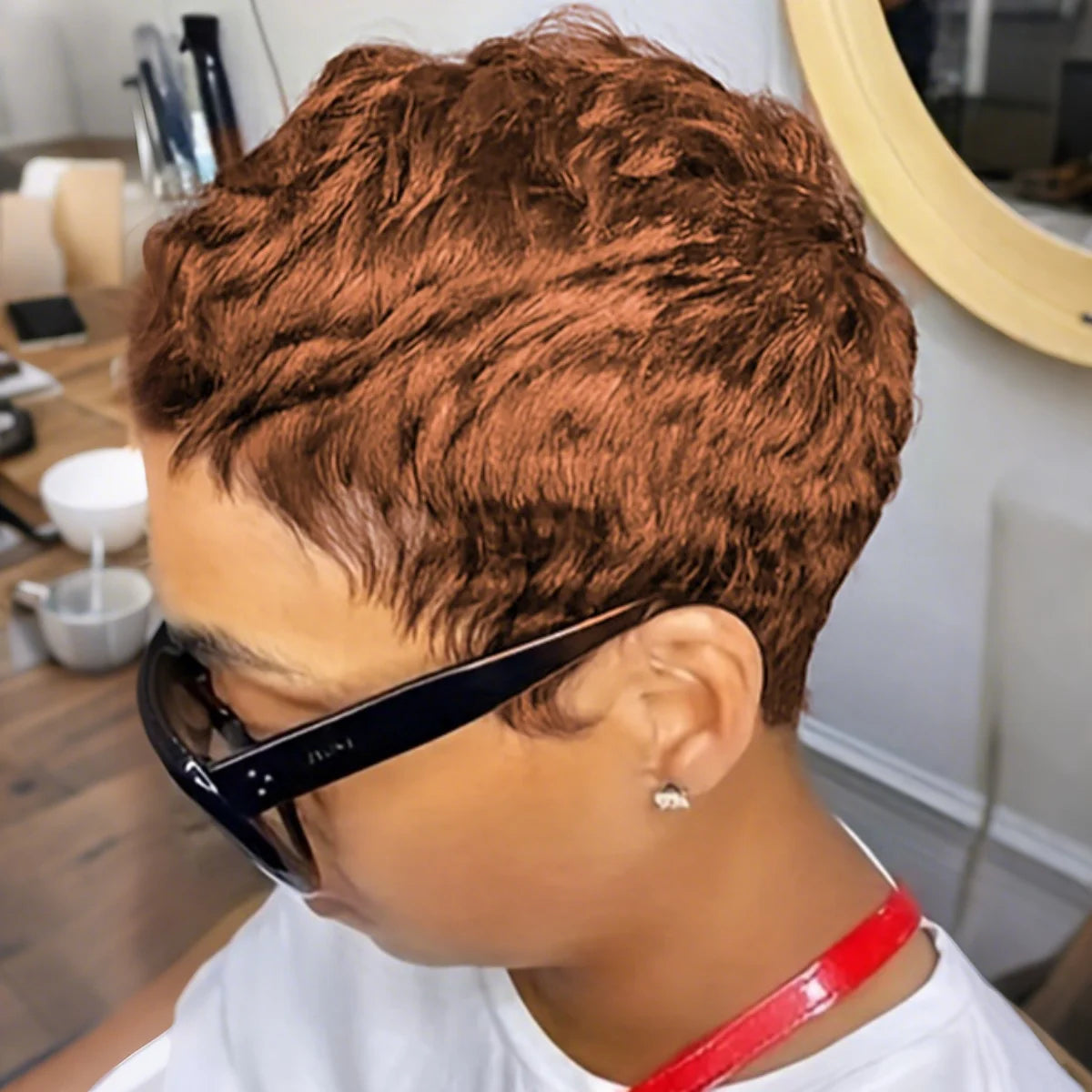 Peluca de corte pixie corto de cabello humano para mujer con flequillo, peluca hecha a máquina de cabello virgen brasileño
