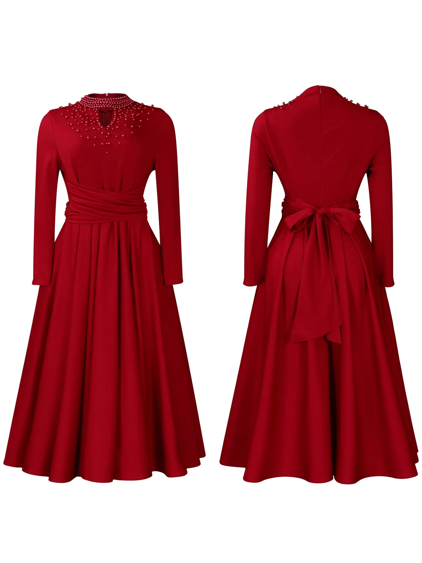 Vestido Elegante Africano para Mujer, Vestidos de Noche con Cuello Alto y Cuentas a la Moda, Vestido Delgado de Temperamento para Mujer, Vestidos Casuales de Manga Larga