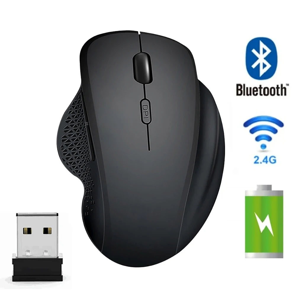 Ratón inalámbrico ergonómico para ordenador, ratón óptico para PC con receptor USB, 6 botones, ratones inalámbricos de 2,4 GHz, 1600 DPI para portátil