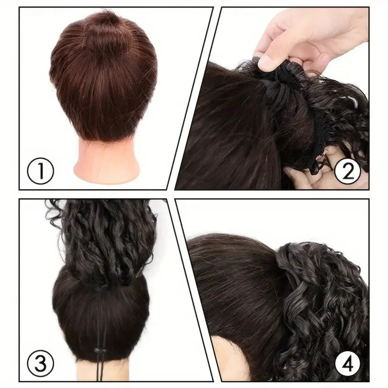 Queue de cheval synthétique de 18 pouces de long, bouclée et frisée, à clipser avec cordon de serrage, extension de cheveux afro noire et marron pour femmes