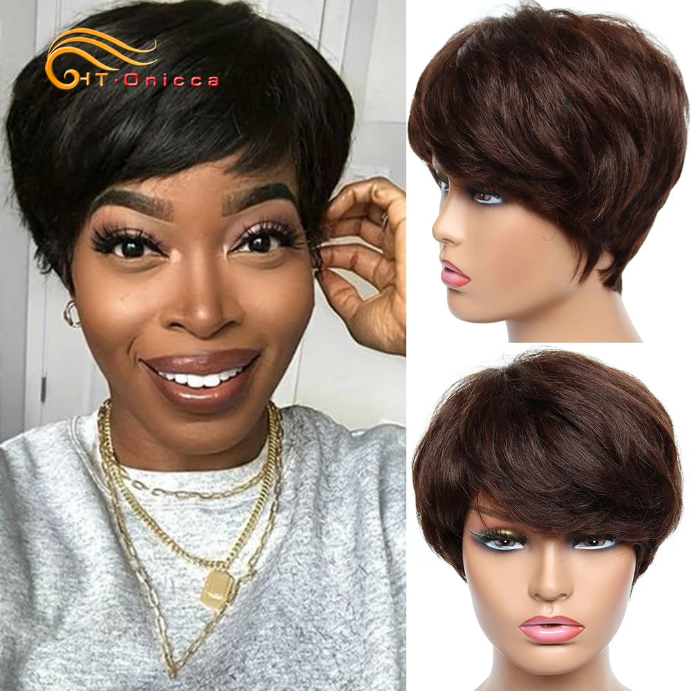 Pelucas baratas de cabello humano, peluca corta Bob Pixie Cut, cabello humano para mujeres, peluca de cabello humano brasileño de color hecha a máquina