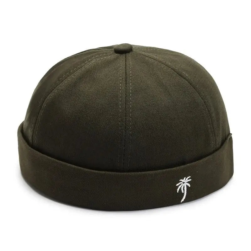 Gorro de punto vintage con bordado de palma para hombre, gorro docker, gorro de propietario de primavera, gorro sin ala unisex de Hip Hop, gorros ajustables