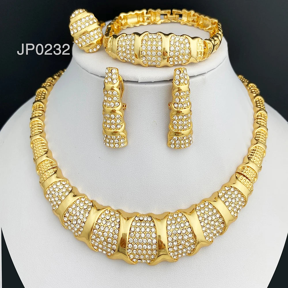 Juego de joyas de Dubái para mujer chapado en oro de 18 quilates, lujoso conjunto de collar, pendientes, pulsera y anillo, joyería para fiesta de boda, tendencia