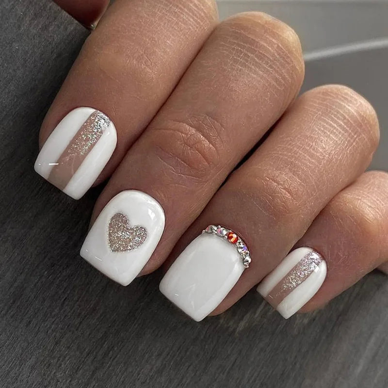 24 Uds uñas postizas de degradado blanco, cortas, cuadradas, bailarina, sencillas, de presión, usables, de color nude, puntas de manicura de cubierta completa