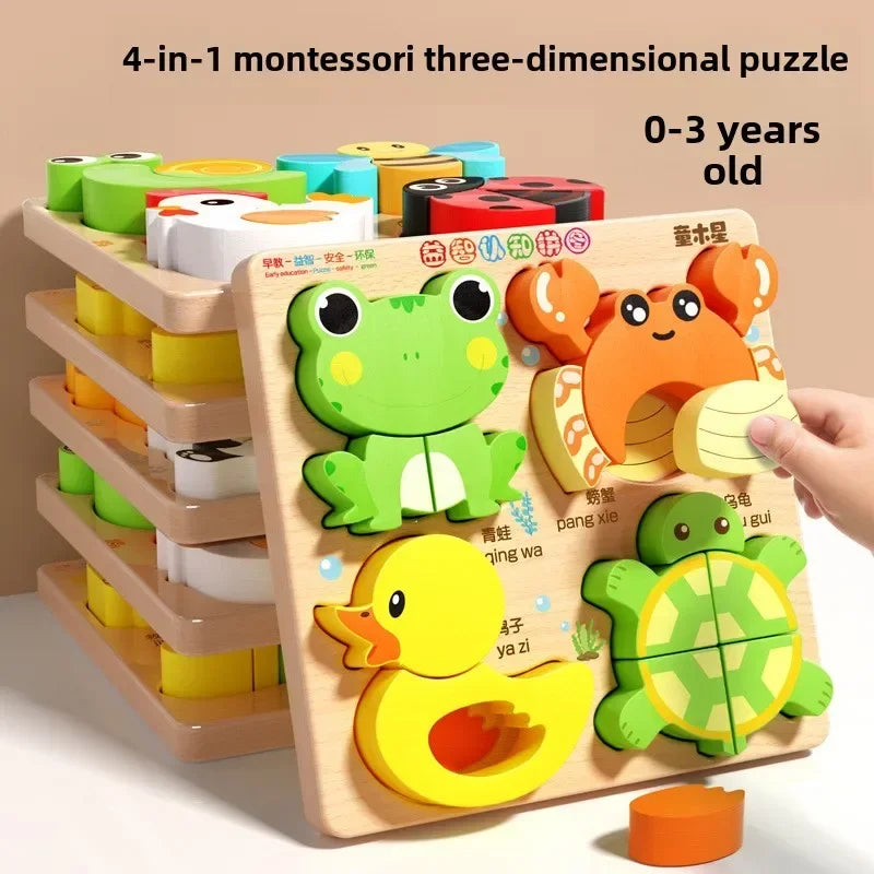 Puzzle 3D en bois Montessori pour enfants, jeu éducatif et cognitif, jeu de circulation animale, apprentissage précoce, cadeaux pour enfants
