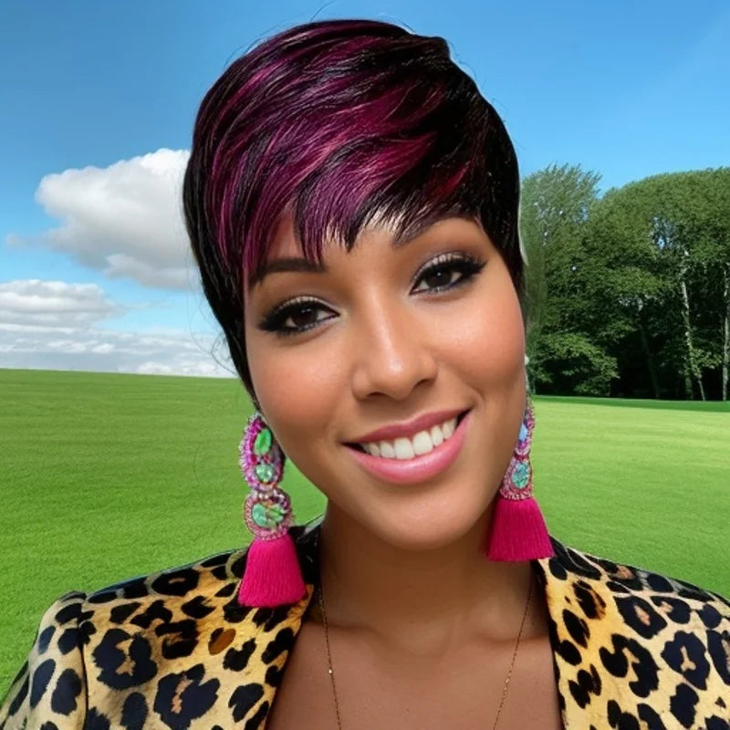 Short Human Hair Wigs Layered Short Pixie Full Machine Made Wigs For Women