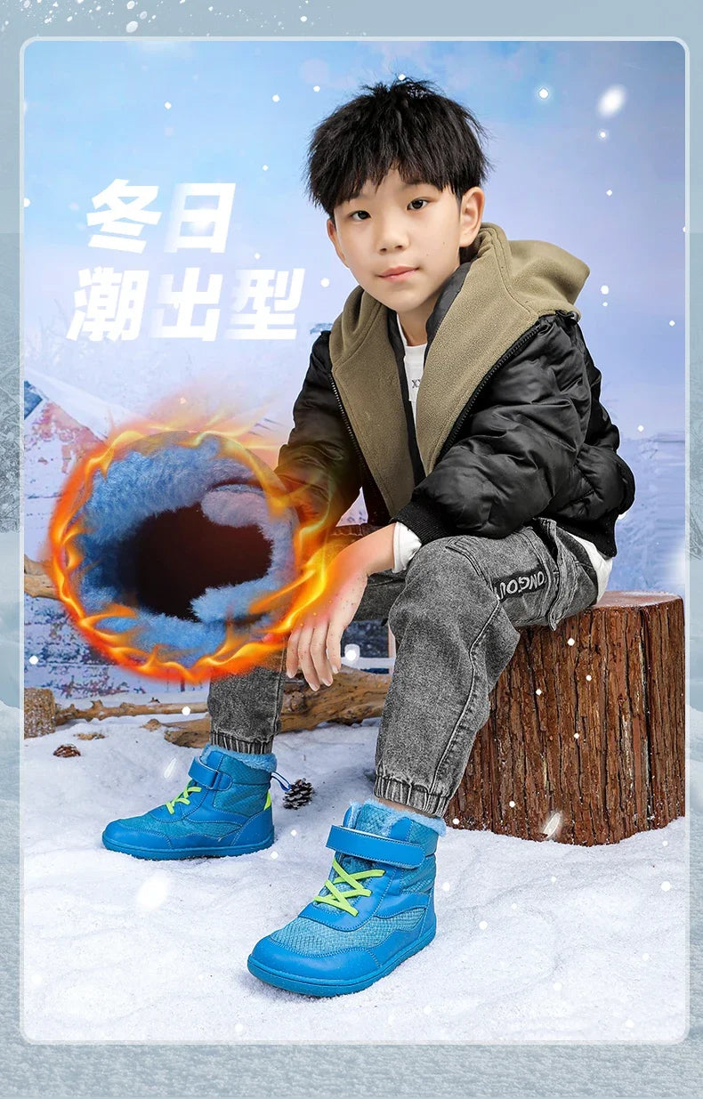 Boys Girls Winter Snow Boots Wide Toe Barefoot Insulated Waterproof Fur Lined Shoes for Kids Cold Weather Outdoor Sneakers