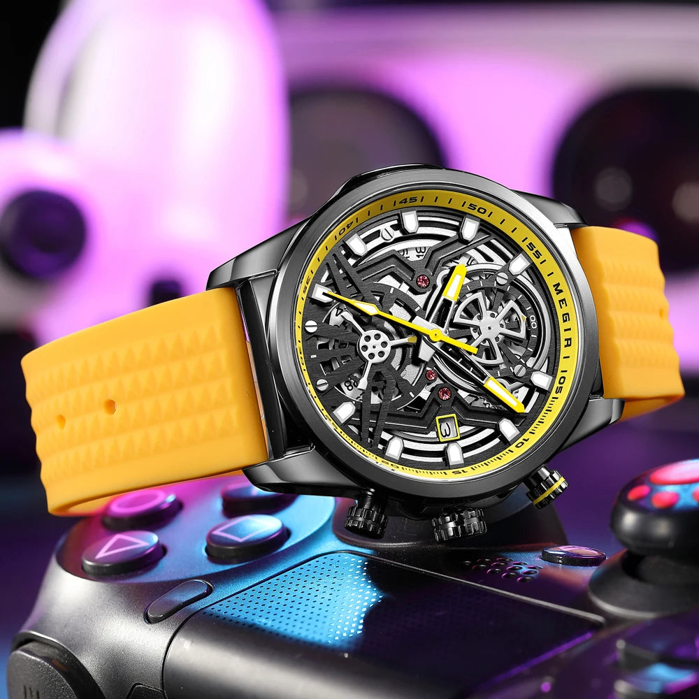 Relojes cronógrafo deportivos para hombre, marca de lujo superior, MEGIR, cuarzo, impermeable, a la moda, reloj de pulsera para hombre con fecha automática y manecillas luminosas