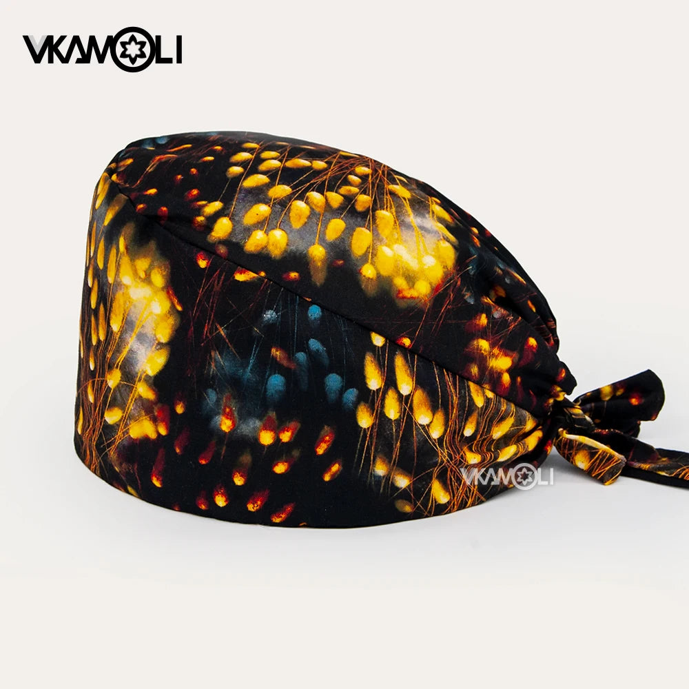 Gorros de enfermería de moda ajustables de algodón con estampado de flores Sombreros ajustables de alta calidad que absorben el sudor Gorro elástico multicolor