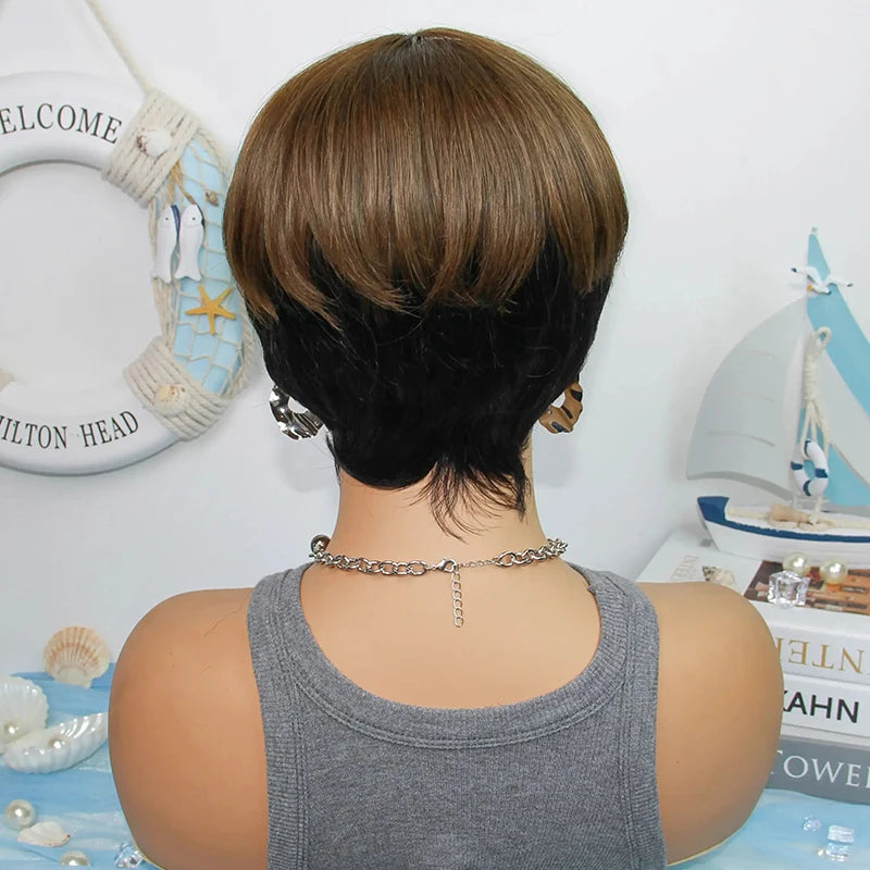 Fashion Pixie Cut Wigs Human Hair Corled 1B/60 1B/4 Brazilian Remy Hair Pixie Cut Wig Cheap Human Hair Full Machine Wig On Sale