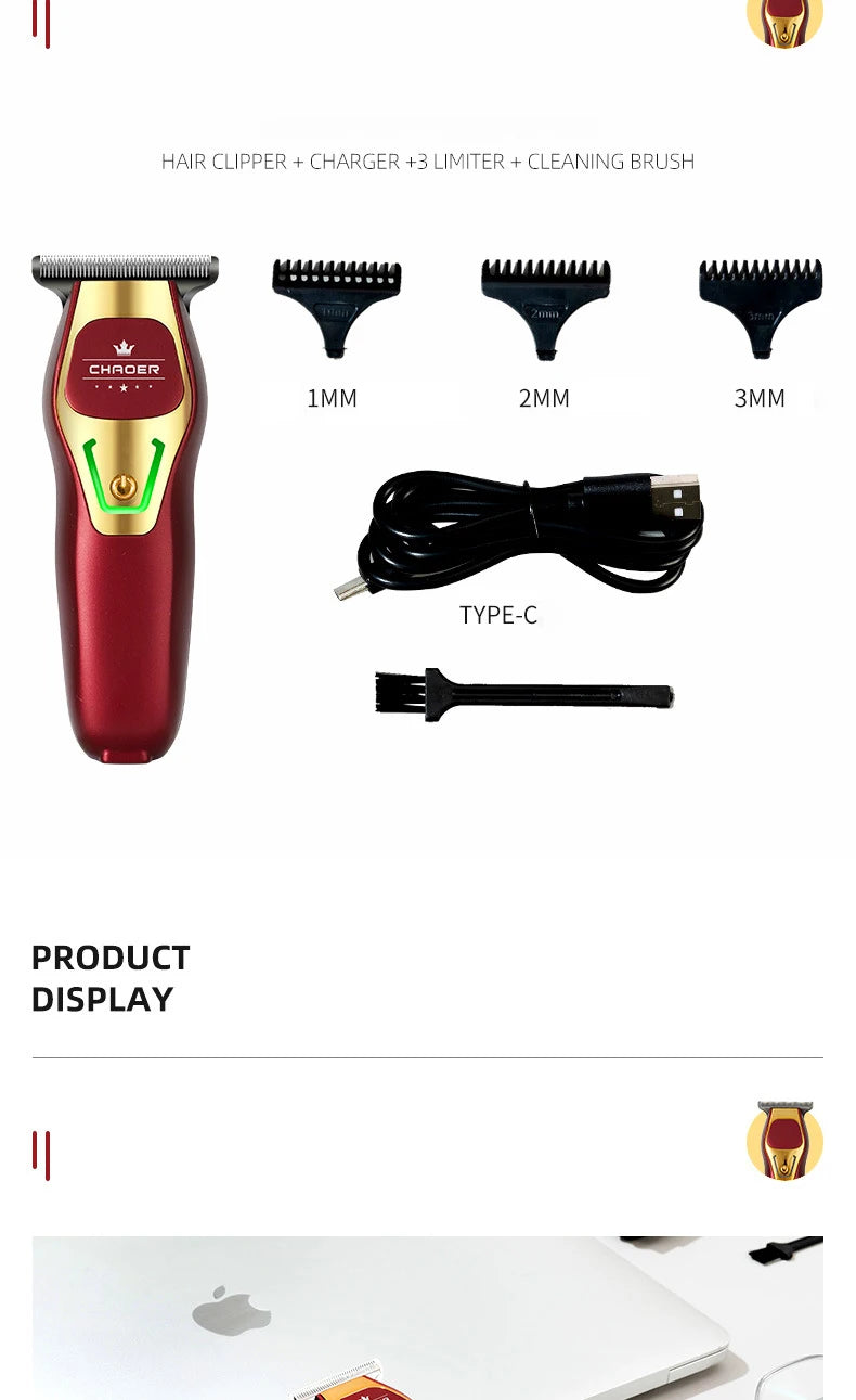 Cortapelos profesional para barbería, afeitadora para hombres, recortador de barba eléctrico, cuchilla en T de 0 mm, cortador de pelo inalámbrico, máquina de cortar el pelo