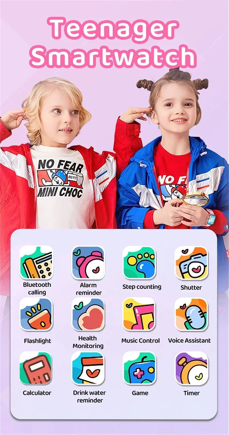 Montre connectée pour enfants, écran tactile HD de 1,75 pouce, bracelet connecté pour jeux et musique, cadeau idéal pour garçons et filles, compatible avec iOS et Android