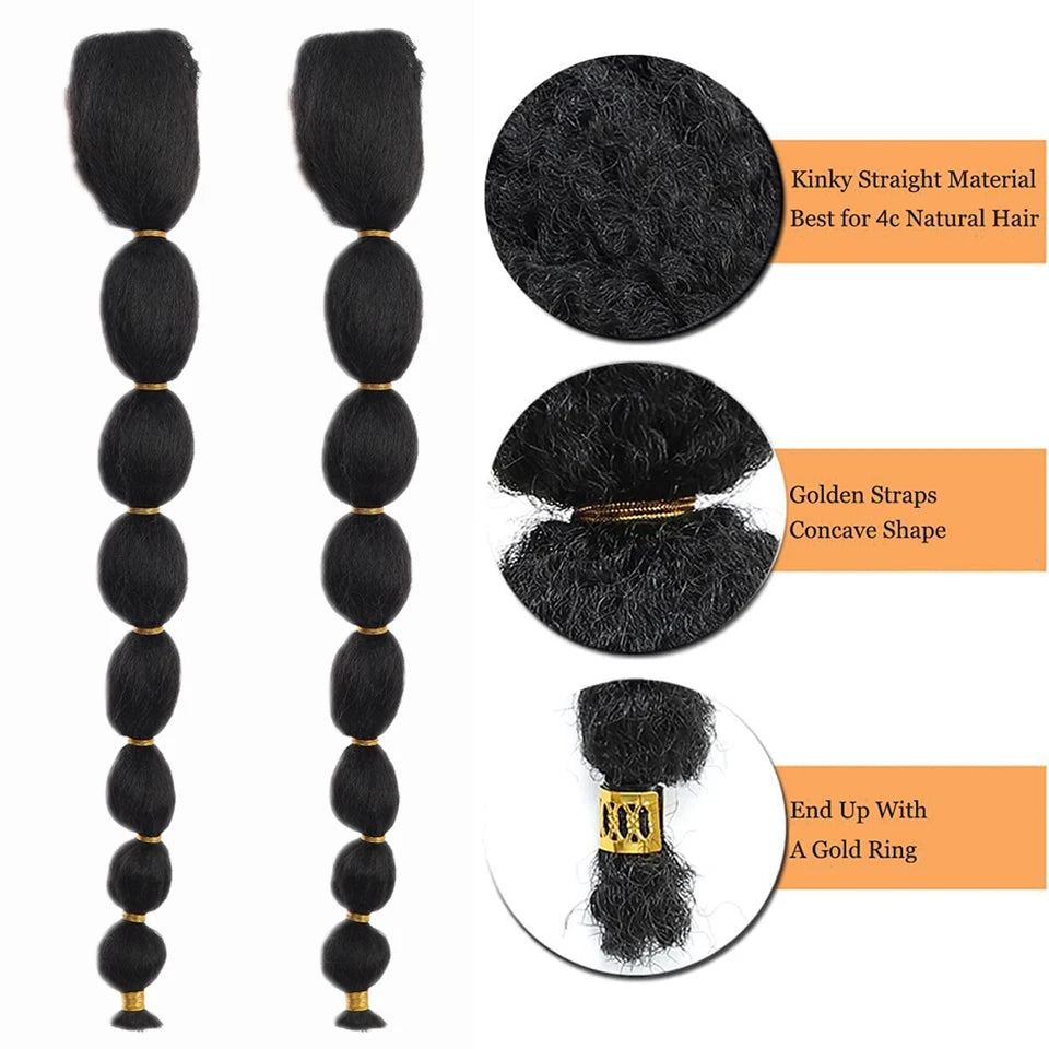 Moño afro largo sintético Yaki Liso Trenza Linterna Cola de caballo de burbuja Extensión con cordón Clip en postizo para mujeres negras