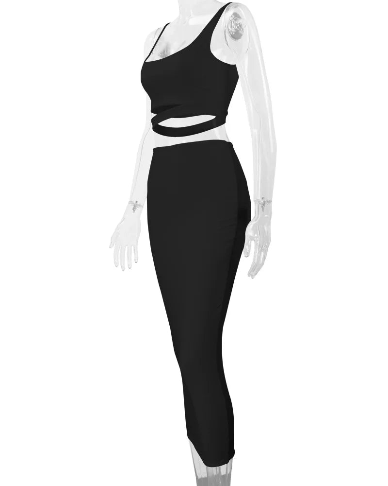 Conjuntos de faldas de verano para mujer, top corto sin tirantes con aberturas + conjuntos de falda ajustada elástica de cintura alta, trajes de dos piezas sexys para mujer a la moda