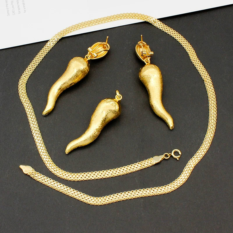 Juego de joyas brasileñas para mujer, pendientes de chile, colgante, Dubái, Nigeria, África, chapado en oro de 24 quilates, conjunto de joyas nupciales para boda