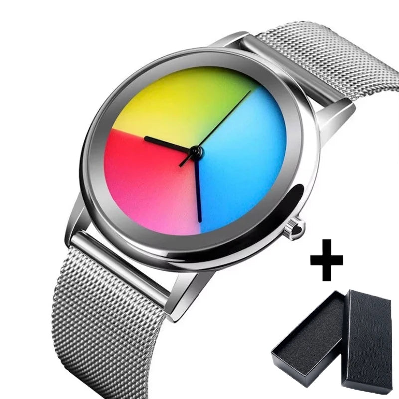 Nuevo y exclusivo reloj de mujer a la moda, informal, con esfera de color cambiante, de cuarzo, ultrafino de acero, para mujer, regalo especial