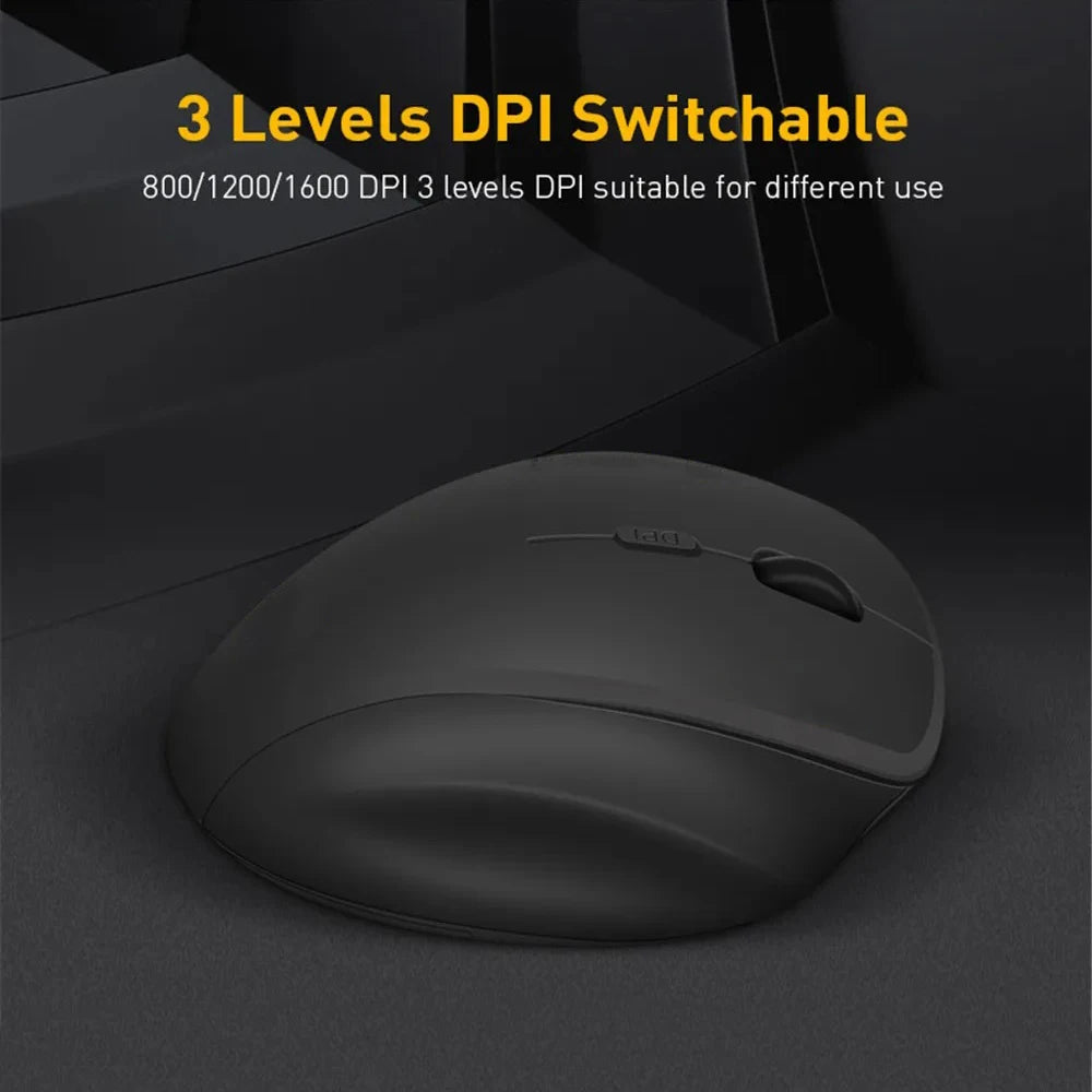 Ratón inalámbrico ergonómico para ordenador, ratón óptico para PC con receptor USB, 6 botones, ratones inalámbricos de 2,4 GHz, 1600 DPI para portátil