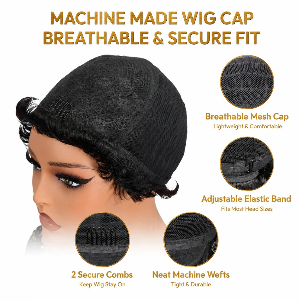 4/27 Highlight Blonde Wigs Human Hair Pixie Curly Bob Wigs Short Bob Human Hair Wigs Preplucked Brazilian Hair 150% Density