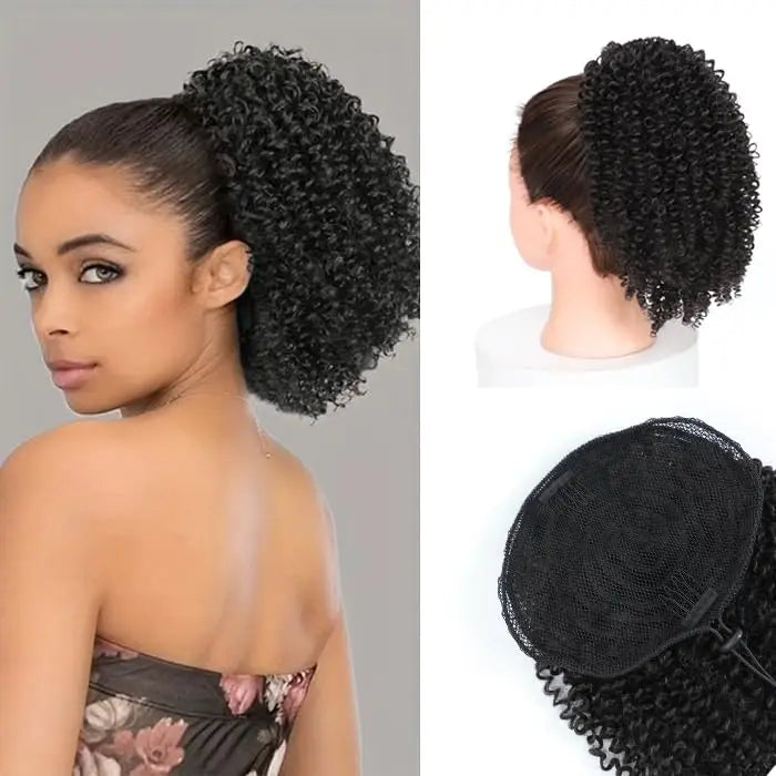 Synthetic Afro Puff Drawstring Ponytail Extension for Black Women Short Afro Curly Clip On Kinky Drawstring Bun