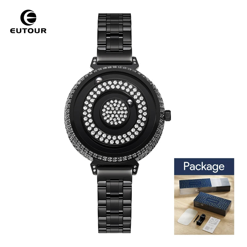 Reloj Magnético EUTOUR para Mujer con Diamantes | Cuarzo Impermeable | Correa de Lujo de Acero Inoxidable | Elegancia del Día a la Noche