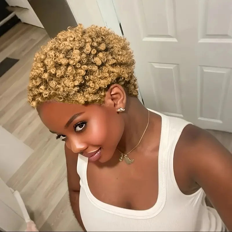 Short Curly Human Hair Full Machine Made Wigs Kinky Curly Wigs for Daily Use