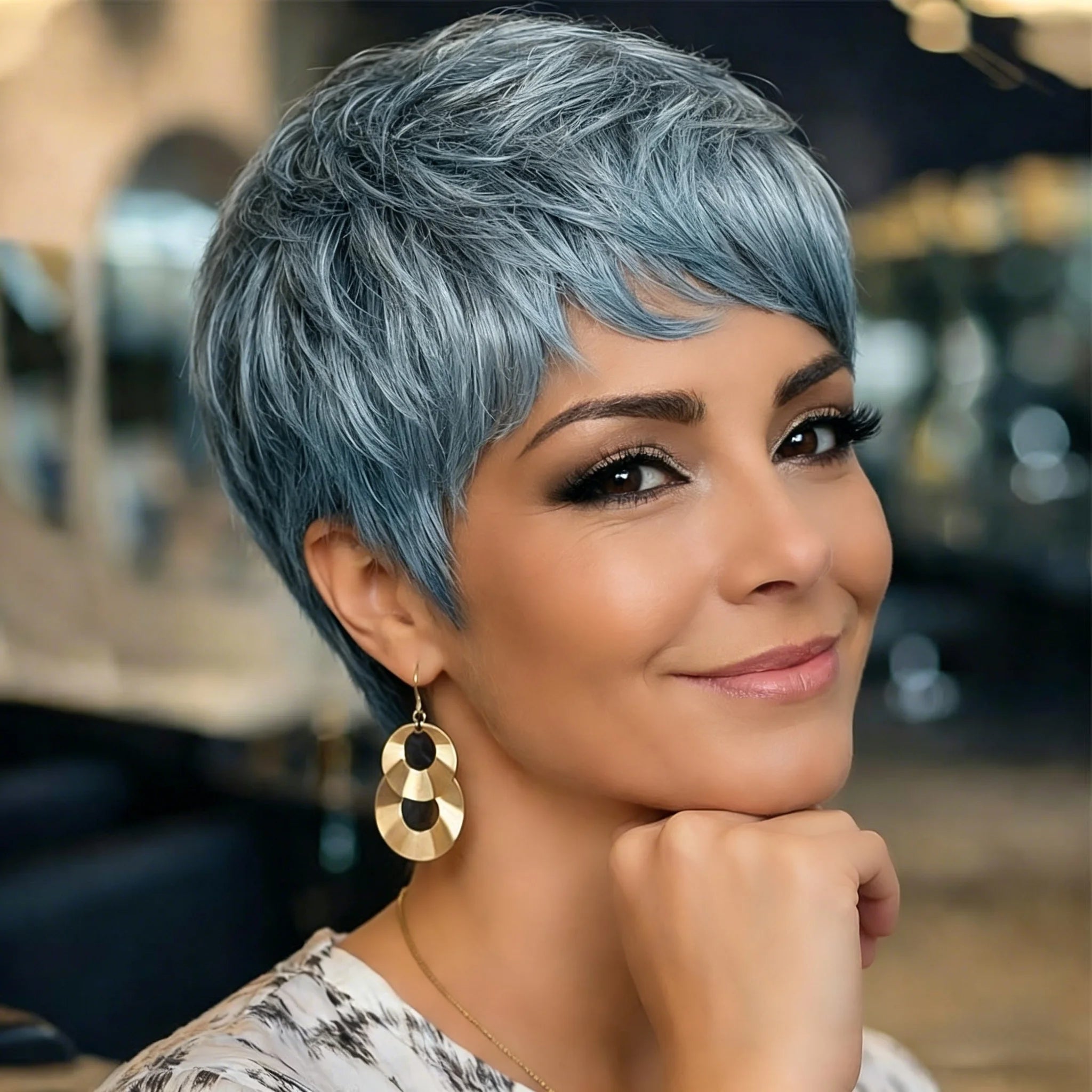 Peluca Pixie Cut Gris, Cabello Humano Brasileño, Pelucas Cortas Pixie Cut para Mujeres para Uso Diario, Peluca Hecha a Máquina Completa para Mujeres