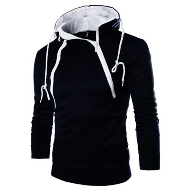 Sudadera con capucha de manga larga para hombre, sudadera con cremallera y capucha, cuello alto, top, chaqueta, abrigo, suéter negro