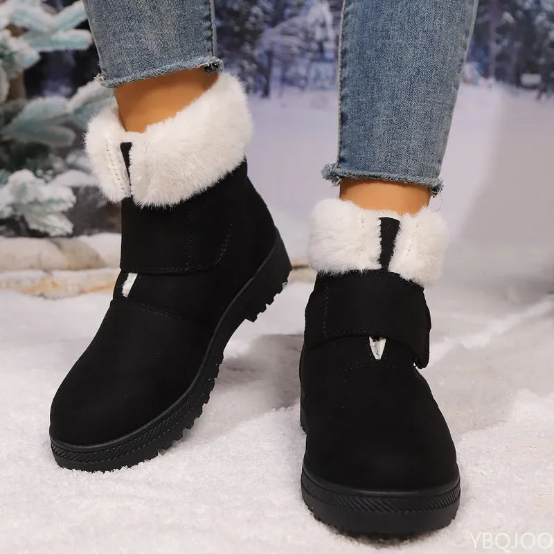 Botas de nieve elegantes y minimalistas para mujer, nuevas botas versátiles de invierno a la moda de gamuza con suela gruesa, cálidas y cómodas para mujer