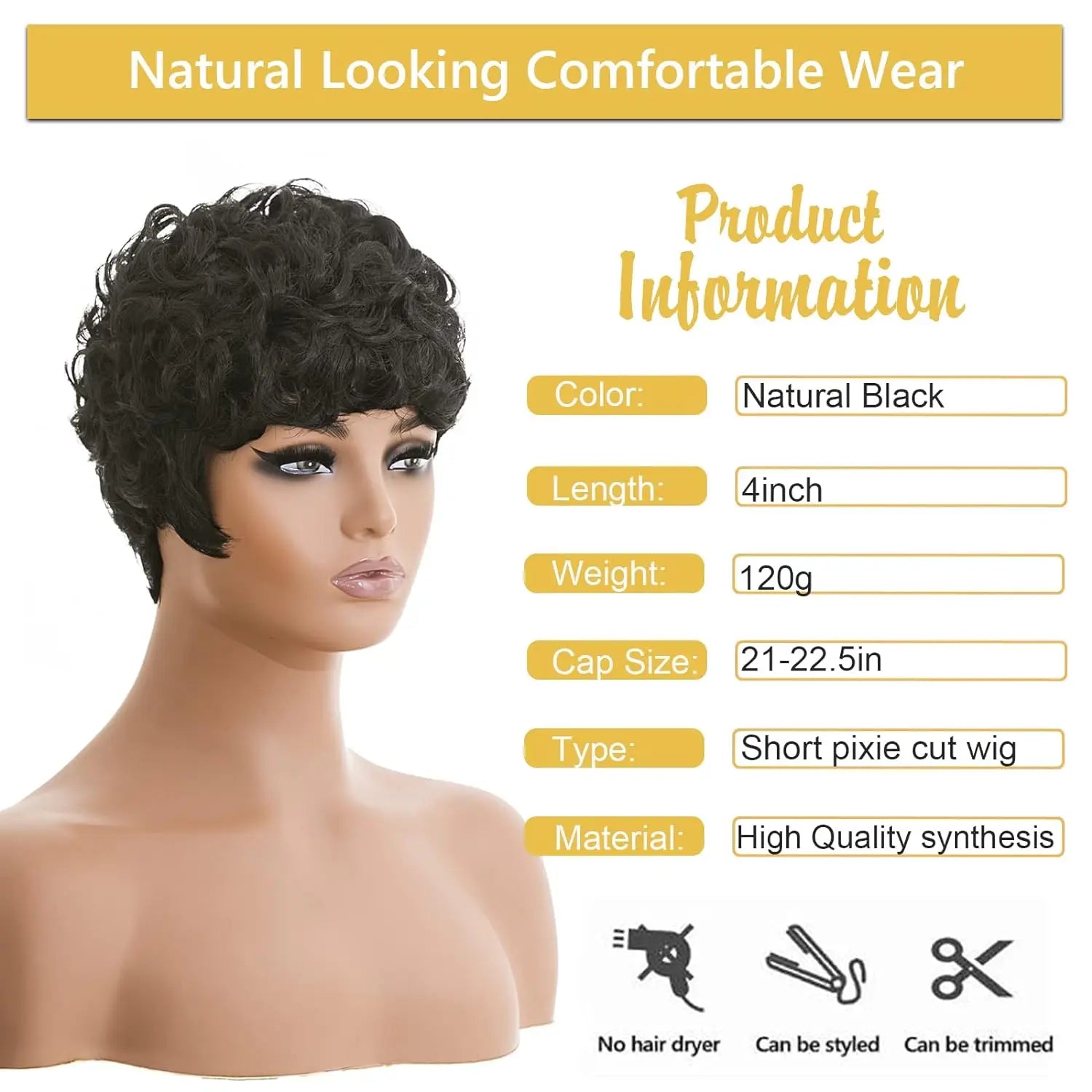 Peluca corta Pixie para mujeres negras, pelucas cortas afro naturales negras Pixie, peluca corta Pixie para mujeres negras África