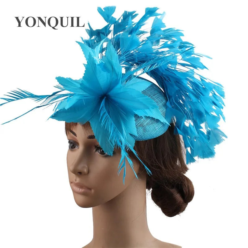 Fashion Feathers Hats Sinamay Fascinators Chapeau Elegant Women Hair Fedora Accessory Ladies Party Tea Race Headwear With Clips