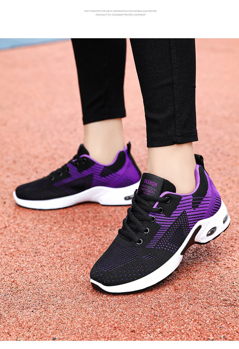 Zapatillas de running para mujer, nuevas, de primavera, de talla grande, informales, transpirables, con cordones, con cámara de aire, deportivas