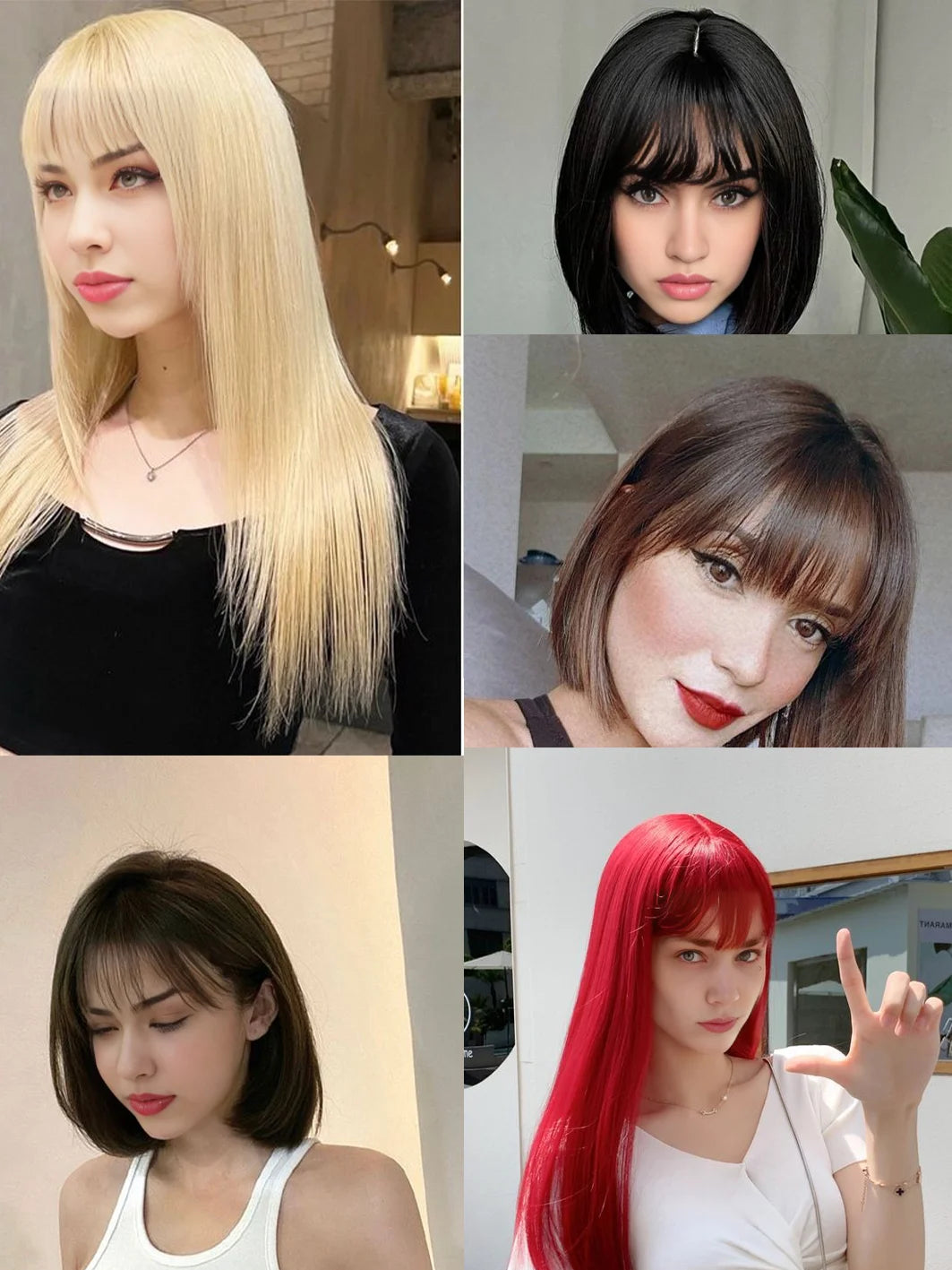 Syntetisk dameparykk med rett hår, 25 cm/30 cm pannelugg, topperstatning, tre kort, svart parykk/brun parykk/beige parykk/khaki parykk