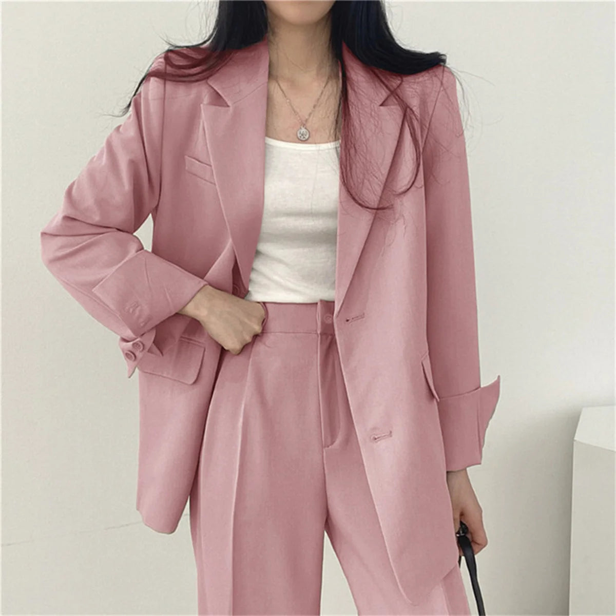 Conjunto Elegante de Blazer y Pantalones de Pierna Ancha para Mujer