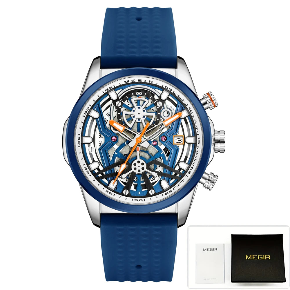 Relojes cronógrafo deportivos para hombre, marca de lujo superior, MEGIR, cuarzo, impermeable, a la moda, reloj de pulsera para hombre con fecha automática y manecillas luminosas