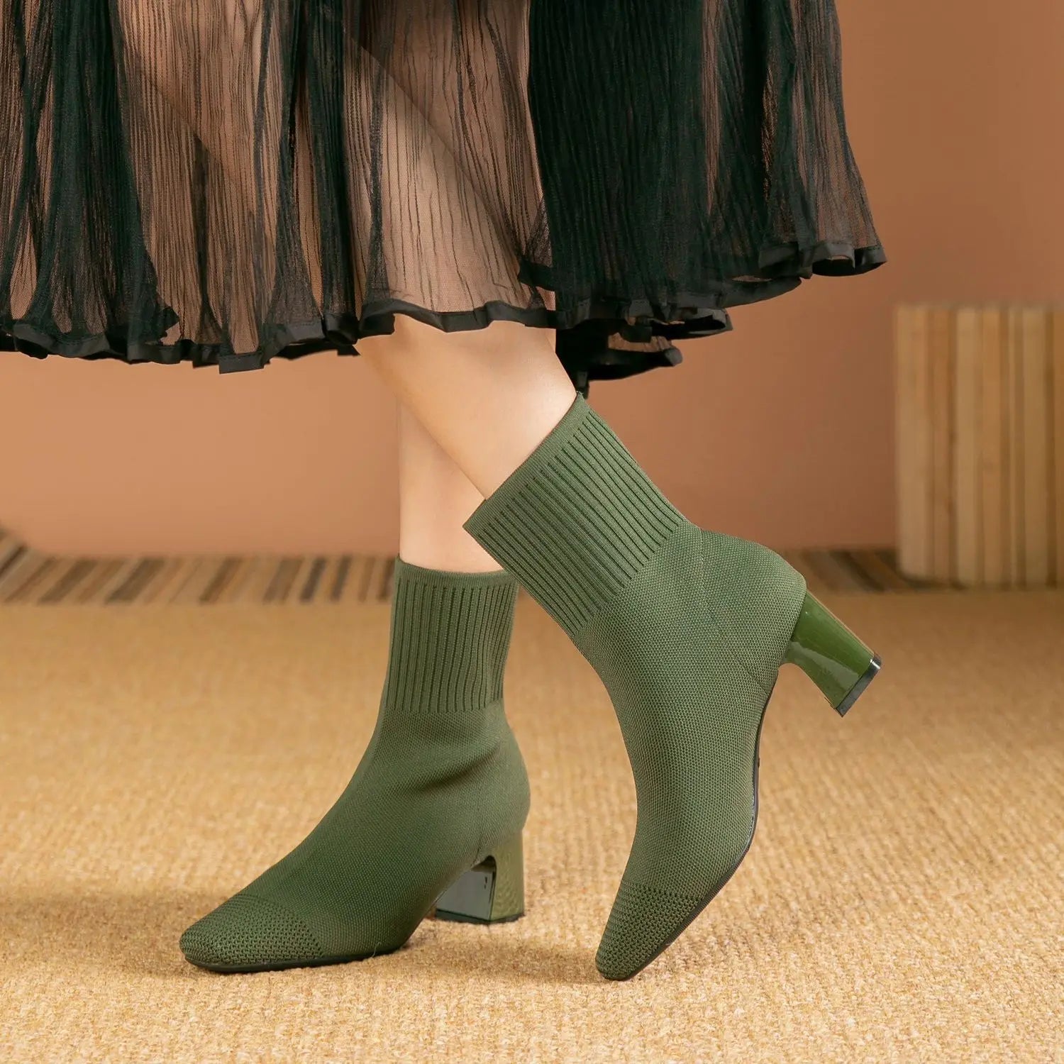 Botas de mujer, nueva moda, punta fina, tejido suave, informales, cómodas (altura del tacón 4.5 cm)