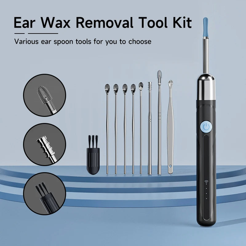Cámara de limpieza visual de oídos WIFI, removedor de cerumen digital con 6 LED, resistente al agua, 4.2MM HD1080P, estuche con cucharas para oídos