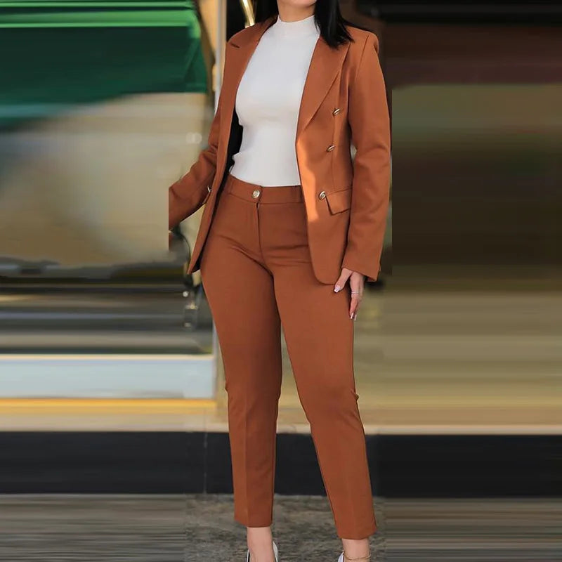 Women Two Pieces Pant Suits, Spring Autumn Loungewear Solid Fashion Matching Sets, Cardigan Top Pencil Pants Ladies Outfit