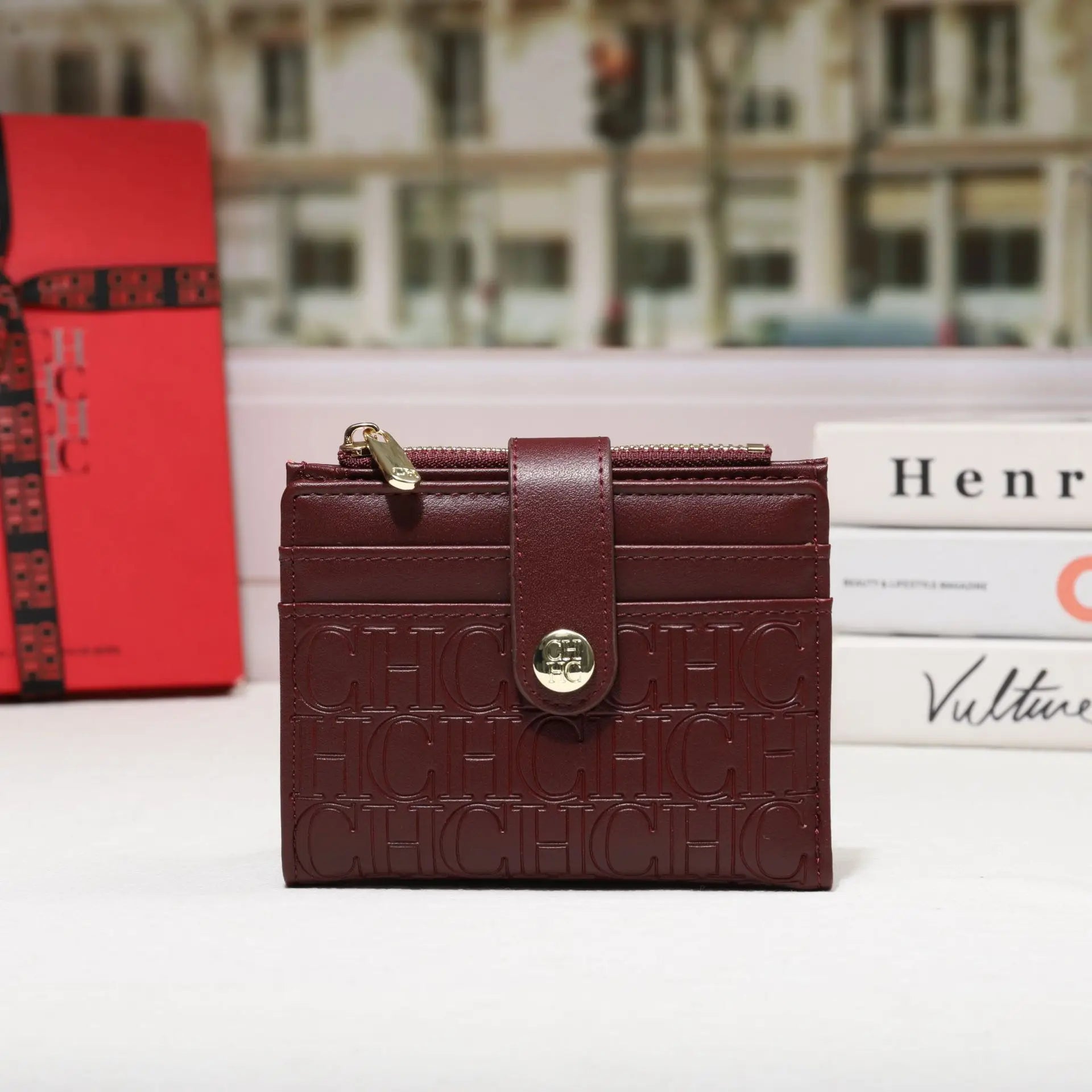 Cartera CH Luxury Classic plegable pequeña y ligera para mujer, cartera retro con estampado, mini tarjetero, monedero multifunción para tarjetas de identificación