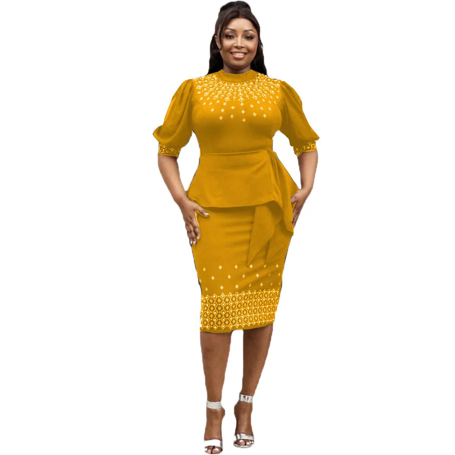 African Party Evening Dresses for Women Spring Elegant African Half Sleeve Polyester Bodycon Dress Dashiki Africa Clothing