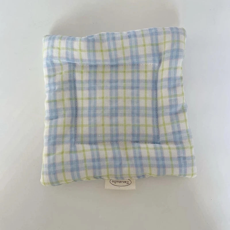 Dessous de verre style coréen fait main en coton à carreaux, coussin isolant, set de table, décoration de la maison, accessoire de cuisine