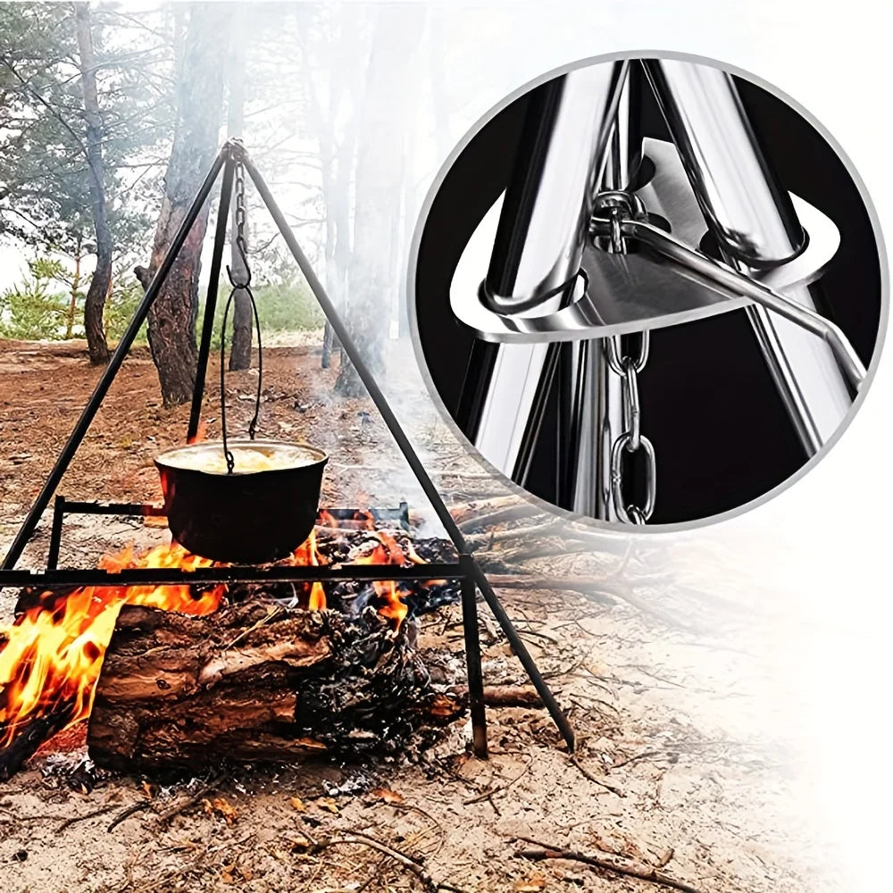 Equipo y material de camping portátil Rejilla colgante de trípode para barbacoa desmontable para exteriores Juego de accesorios para cocinar en fogata