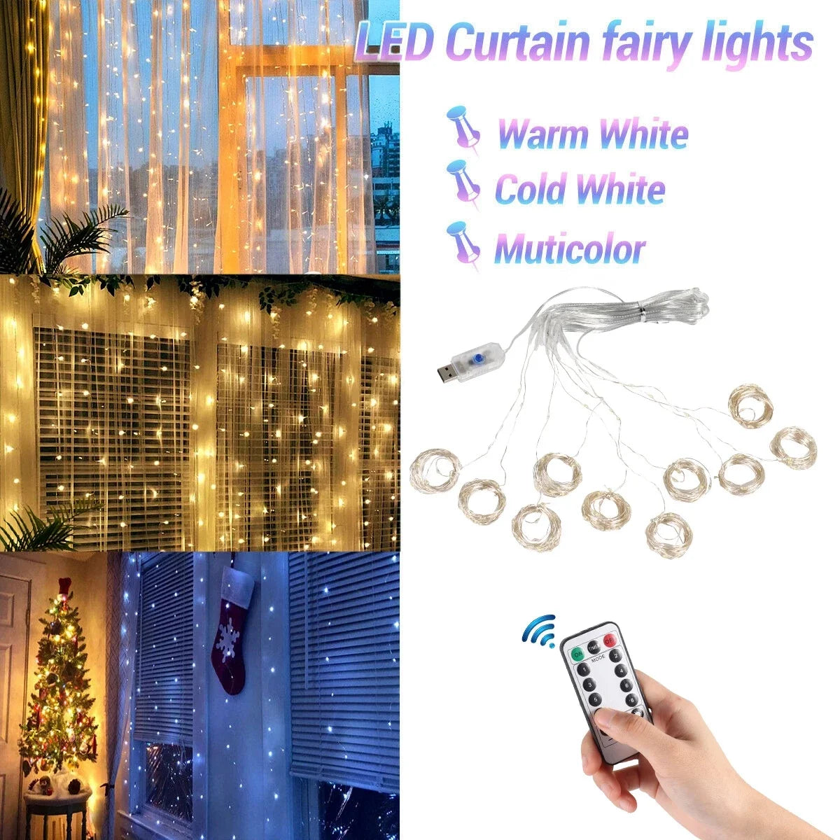 Cortina de luces navideñas, guirnalda, adornos de Feliz Navidad para el hogar, adornos navideños, regalos de Navidad, decoración de Año Nuevo