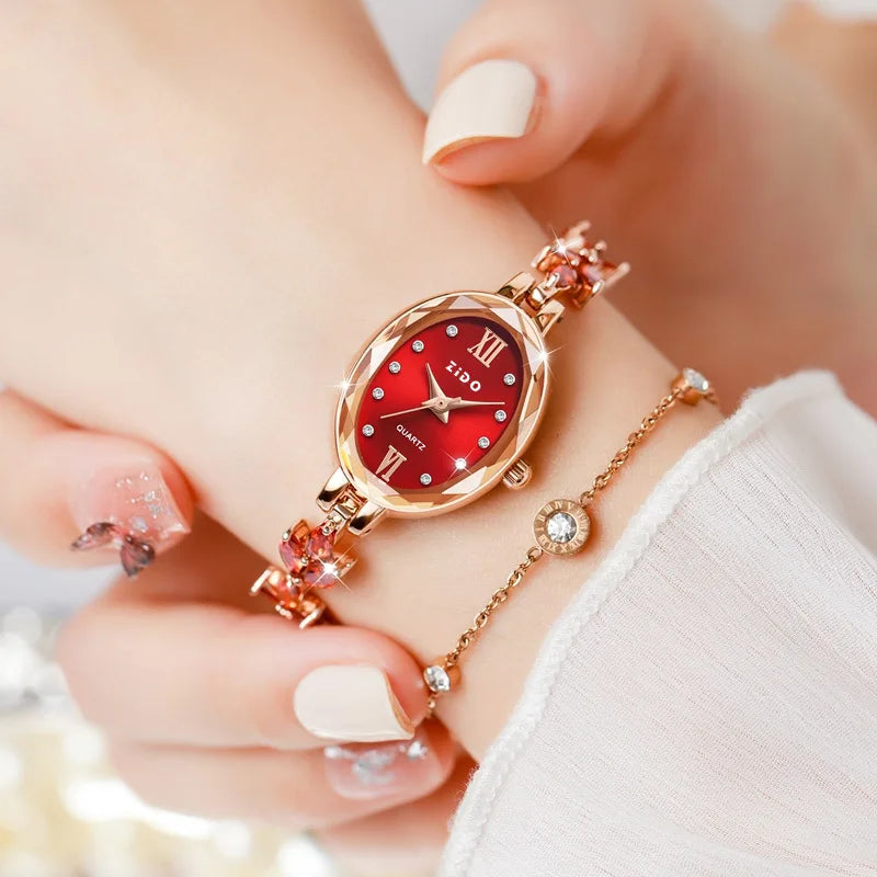 UTHAI V22 Relojes de mujer Lujo ligero Diamantes incrustados Reloj femenino impermeable de cuarzo ovalado de moda para mujer con pulsera