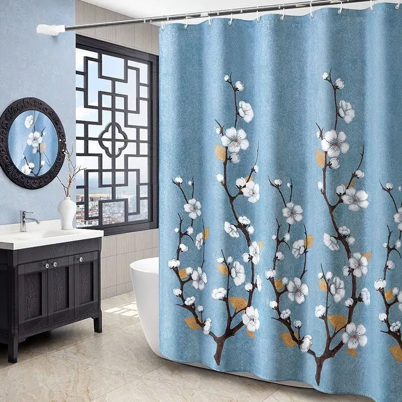 Shower Curtains 180cm Floral Print Elegant with Grommets Curtain for Bathroom Waterproof Fabric with Hooks Decorative Spa Hotel