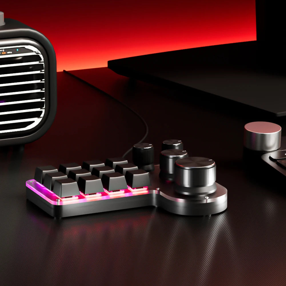 12 Keys 4 Knobs Mechanical Gaming Keyboard USB Wired/Bluetooth-Compatible Programming Macro Keyboard DIY Custom Hot-swap Keypad