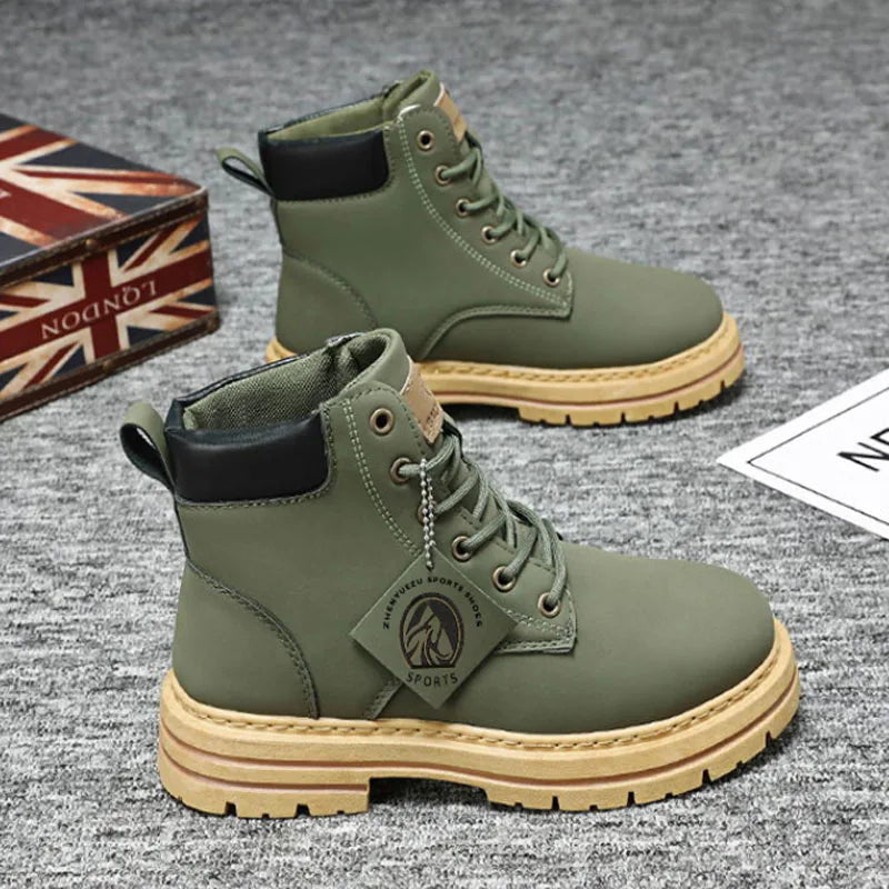 Høye støvler Herreskinnsko Motemessige motorsykkelankelstøvler for menn Vinterstøvler Herresko Snøring Botas Hombre