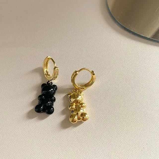 Pendientes colgantes de oso de gominola de acrílico bonitos para mujer, pendientes de aro de oso arcoíris CZ, joyería dulce de niña, moda coreana 2022